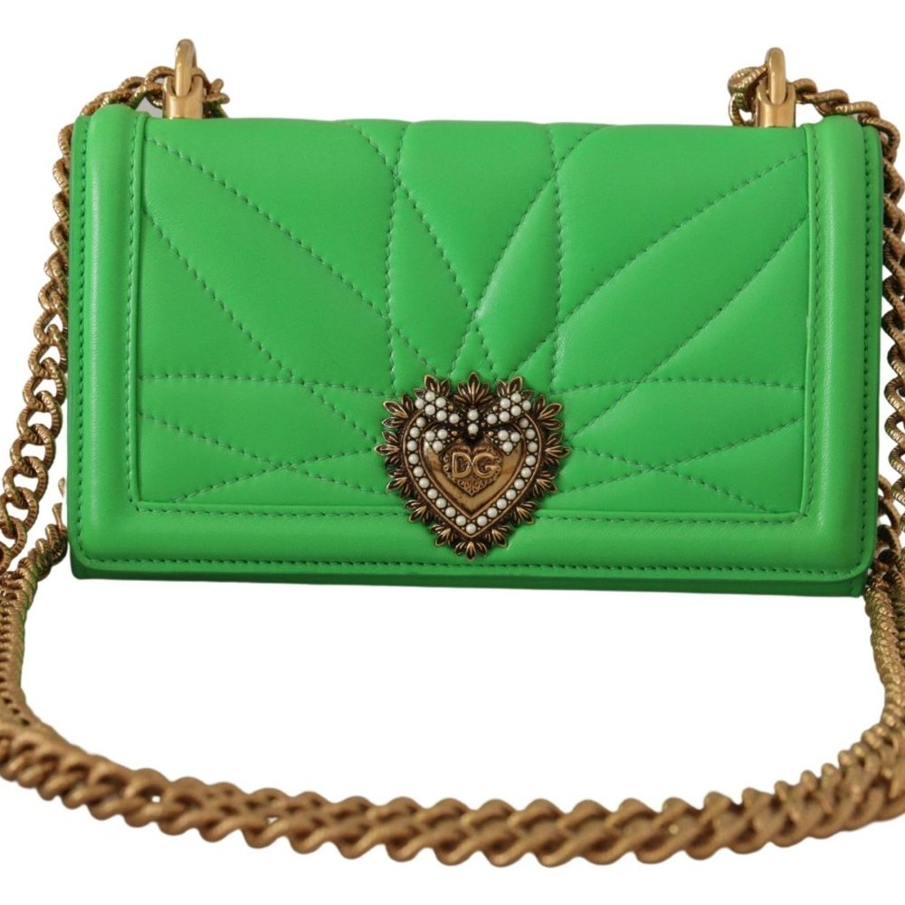 DOLCE & GABBANA Green Leather Devotion Cardholder IPHONE 11 PRO Wallet